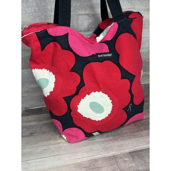 Marimekko red pink poppy floral canvas bag Breast Cancer Awareness Tote - Picture 2 of 12